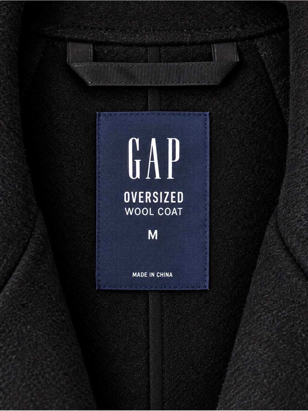 GAP Oversized Wool Coat M Black Double Face Belted Long Double Breasted Winter - Picture 4 of 9